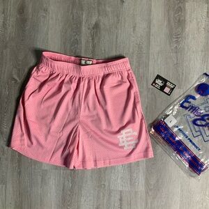 Eric Emanuel Pink Mesh Athletic Shorts with White Side Logo
